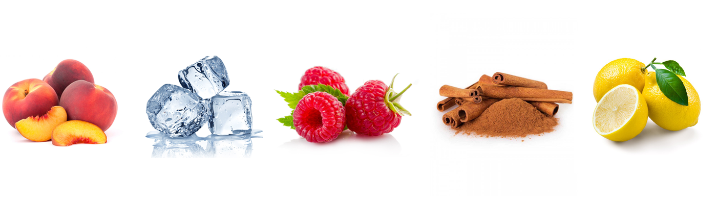 Citron • Cannelle • Framboise • Pêche • Frais