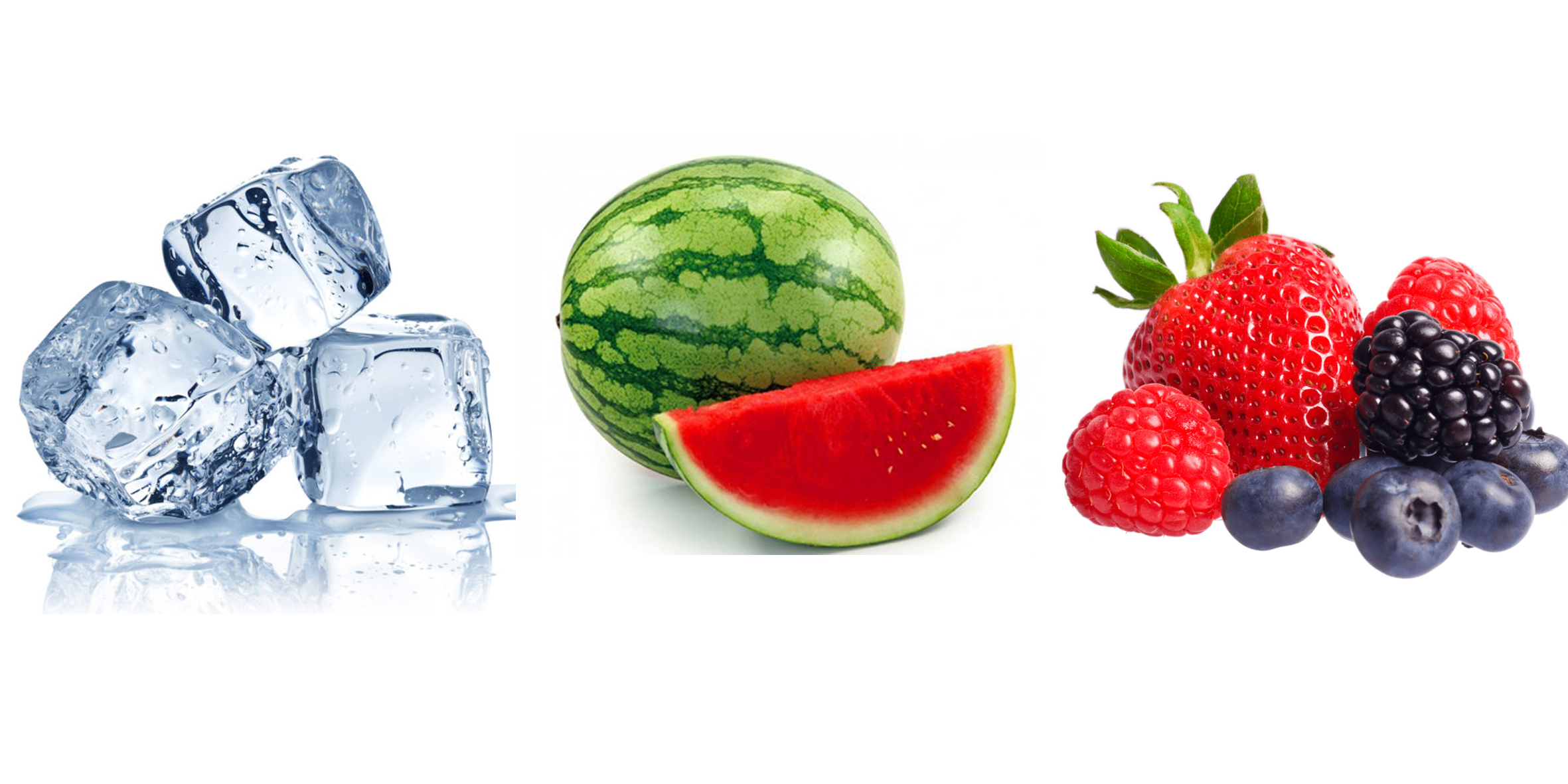 Visuel arômes – Fruits rouges & pastèque sur fond givré